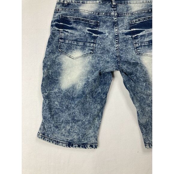 Mecca Blue Distressed Y2K Jorts Straight Leg Stretch Fit Jean Short Mens 38 - Picture 9 of 10